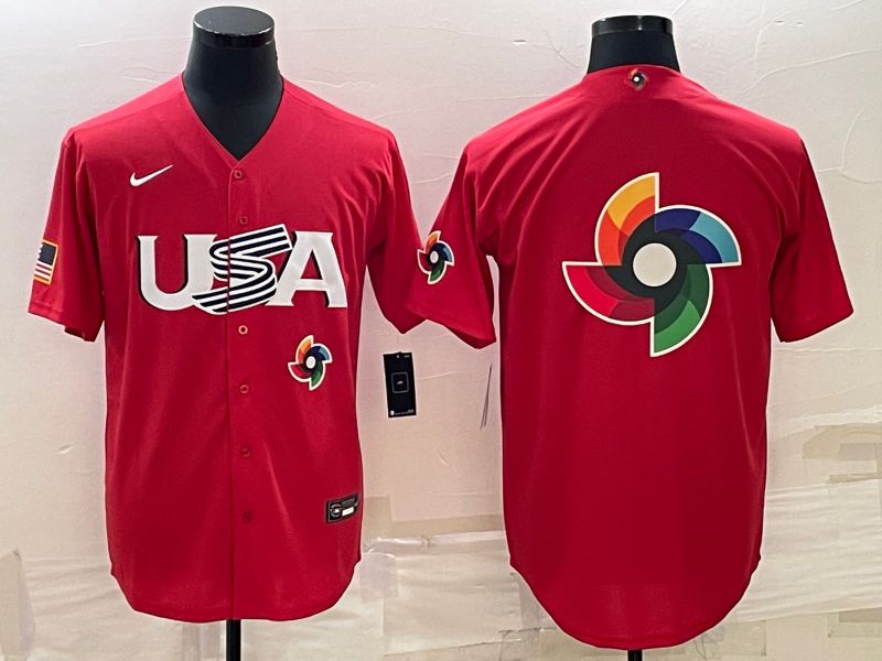 Men 2023 World Cub USA Blank Red Nike MLB Jersey7